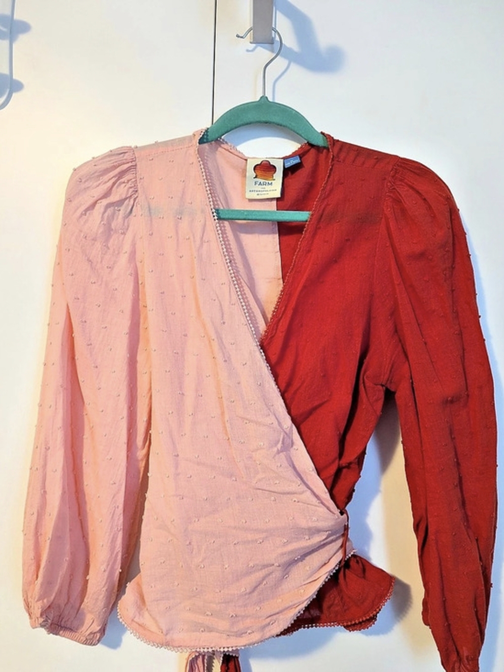 Anthropology/Farm Rio Color Block Wrap Blouse in Pink & Red Size Medium